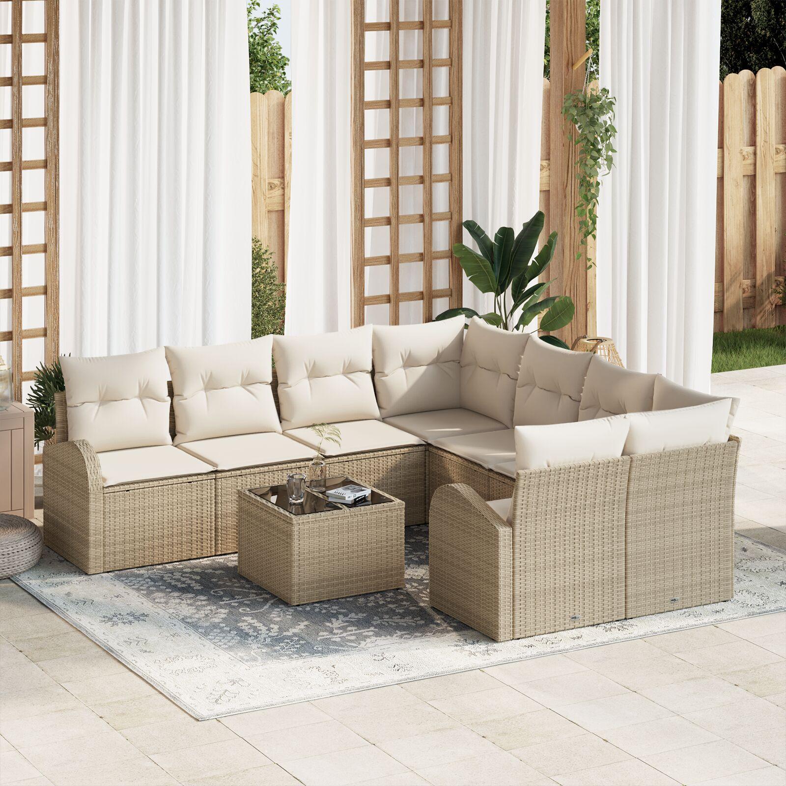 Havesofa Sæt 9 stk Beige 55 x 55 x 37 cm polyrattan
