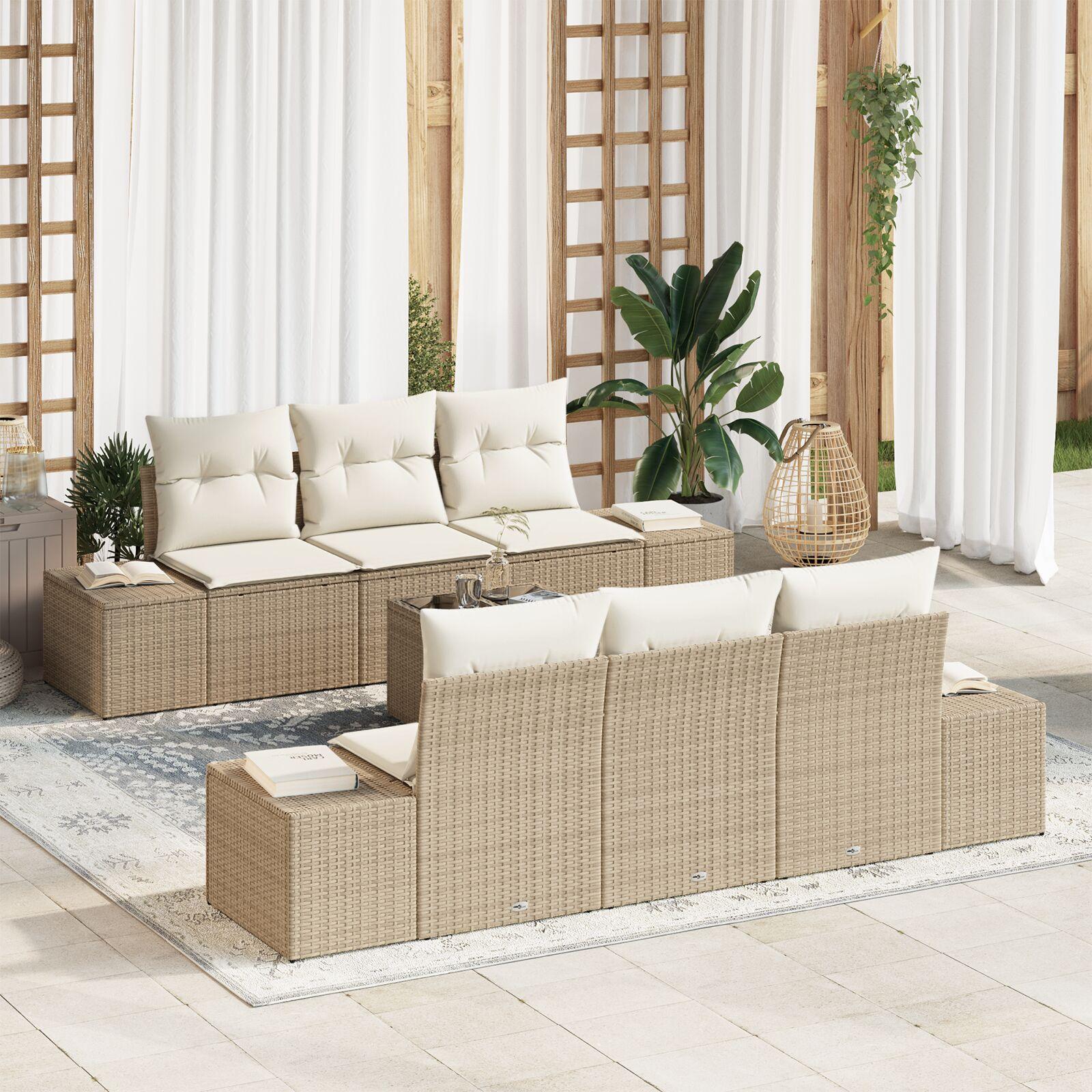Havesofa sæt 7 stk med puder i beige polyrattan