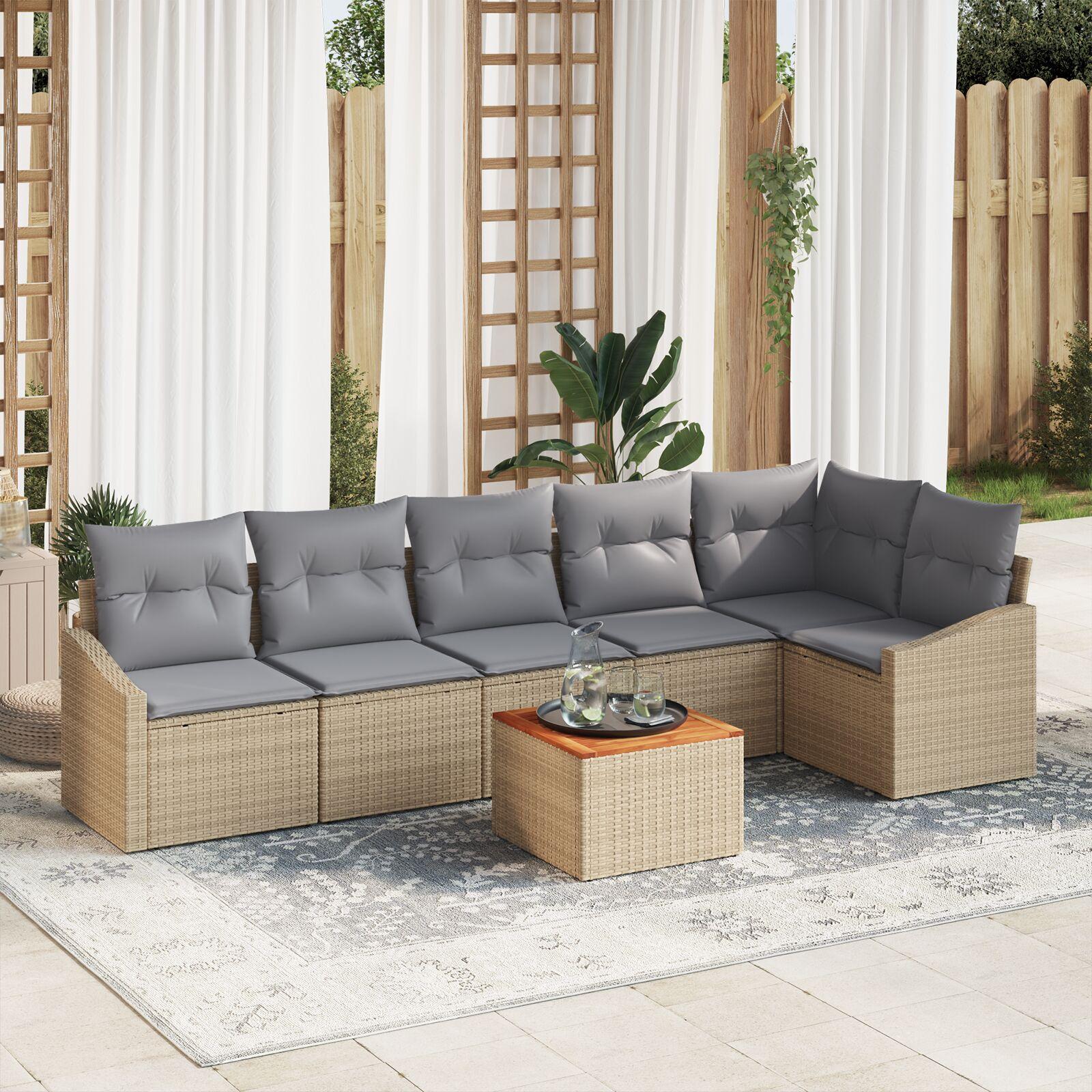Modulært havesofa-sæt i beige polyrattan med puder - 7 dele