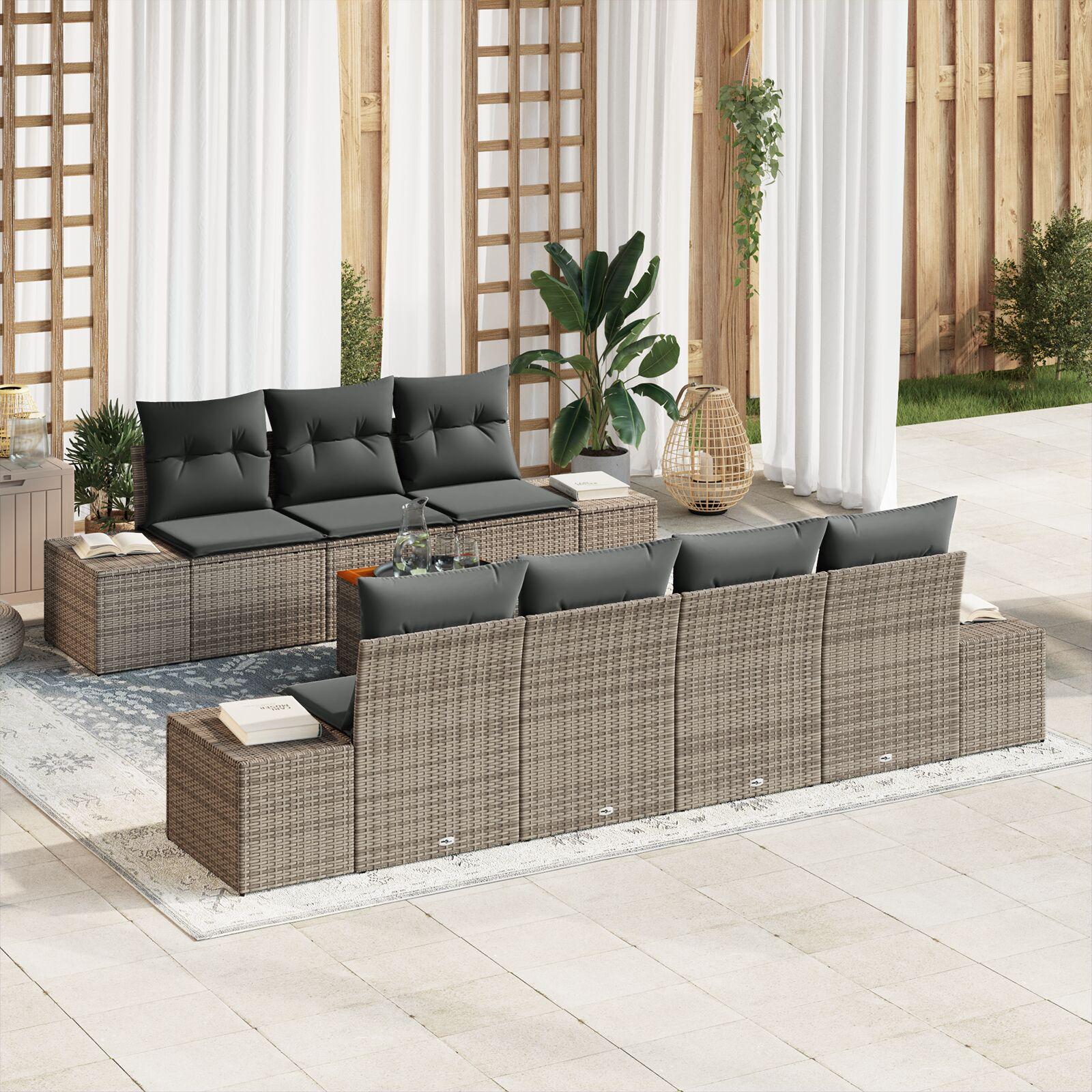 Havesofa Sæt med pude 8 stk Grå Poly rattan