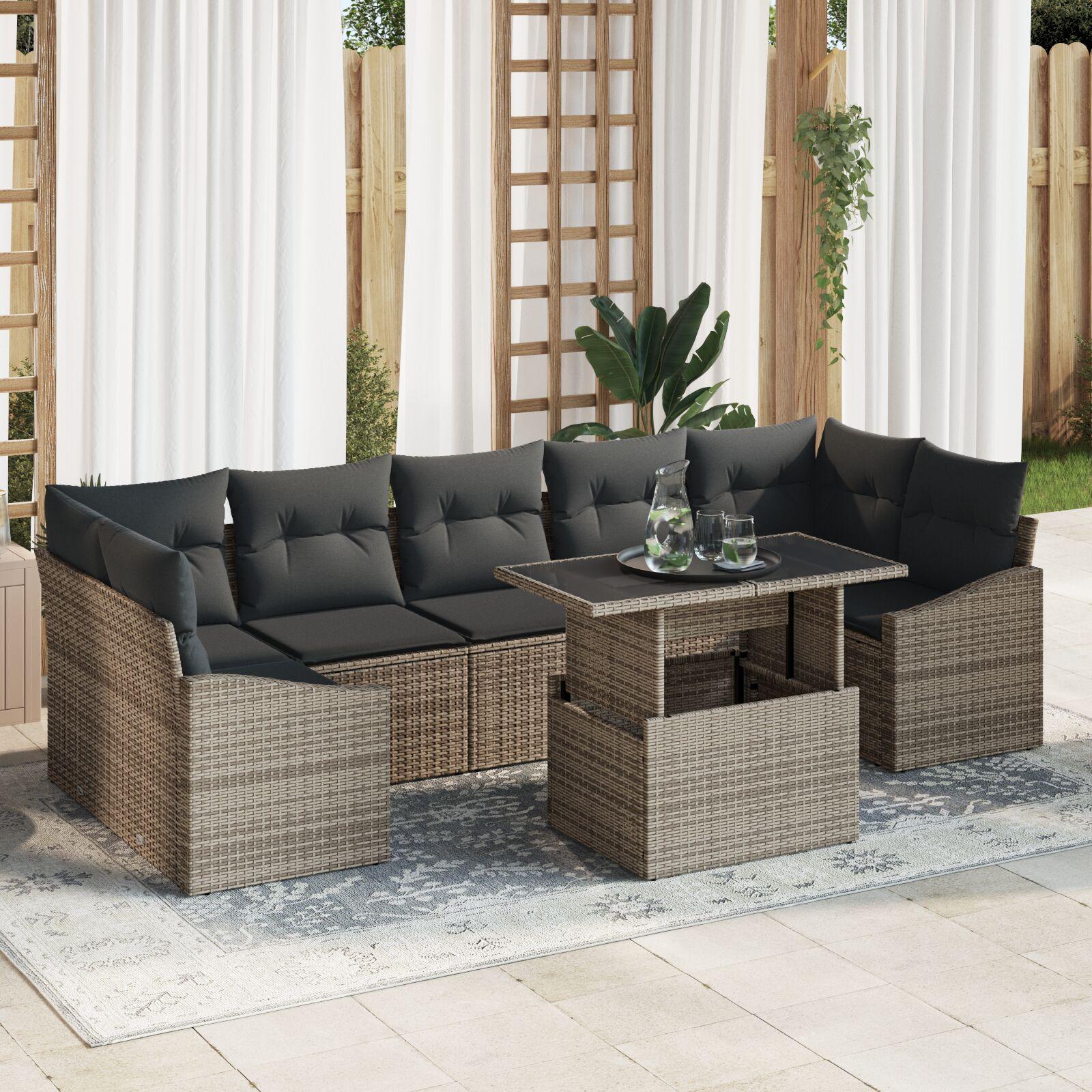 Havesofa Sæt med pude 8 stk Grå 100 x 55 x 73 cm