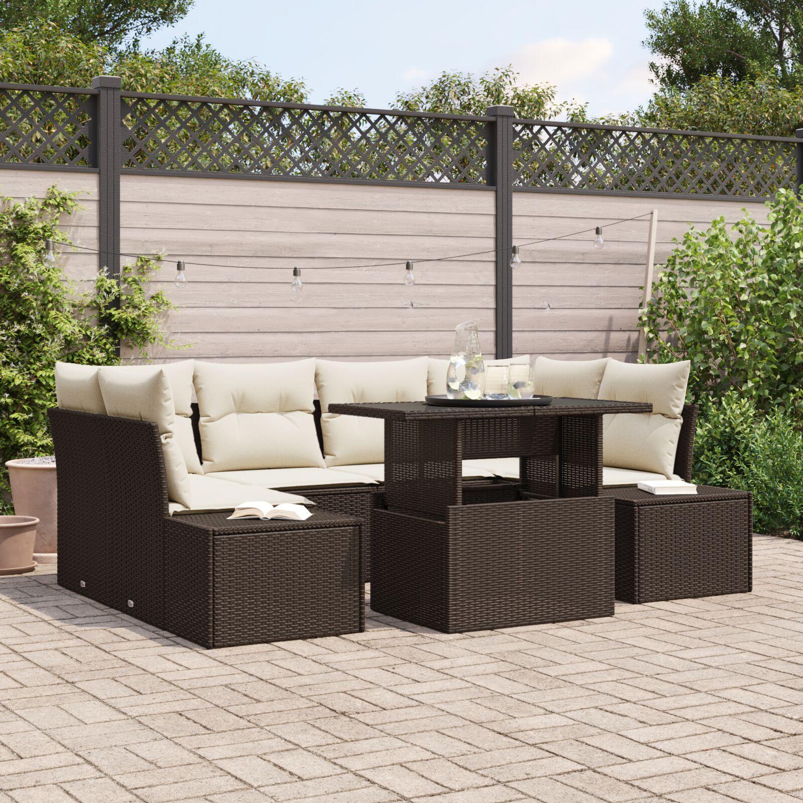 Havesofa Sæt 7 stk Brun og cremefarvet 100 x 55 x 73 cm