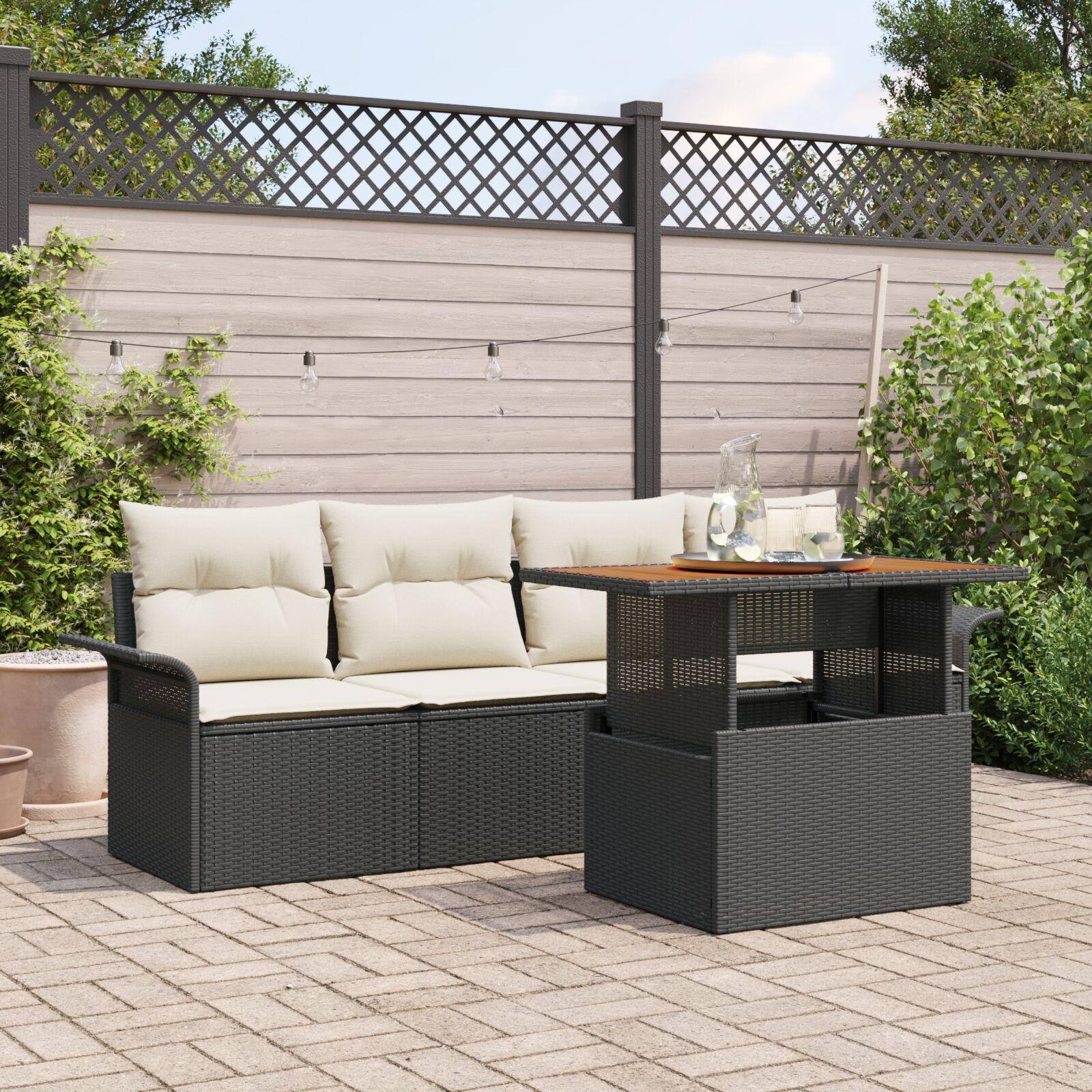 Havesofa Sæt 5 stk Sort og cremefarvet 100 x 55 x 73 cm