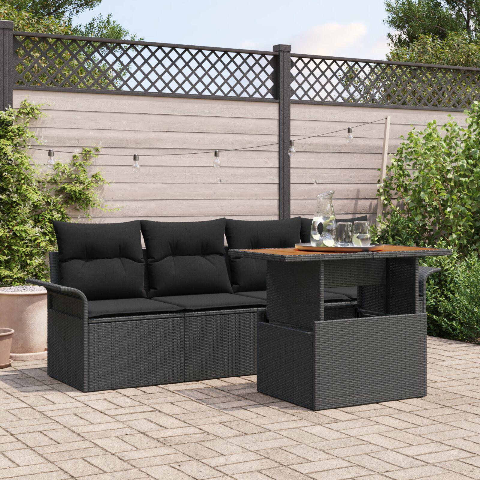 Havesofa Sæt med pude 5 stk Sort 100 x 55 x 73 cm