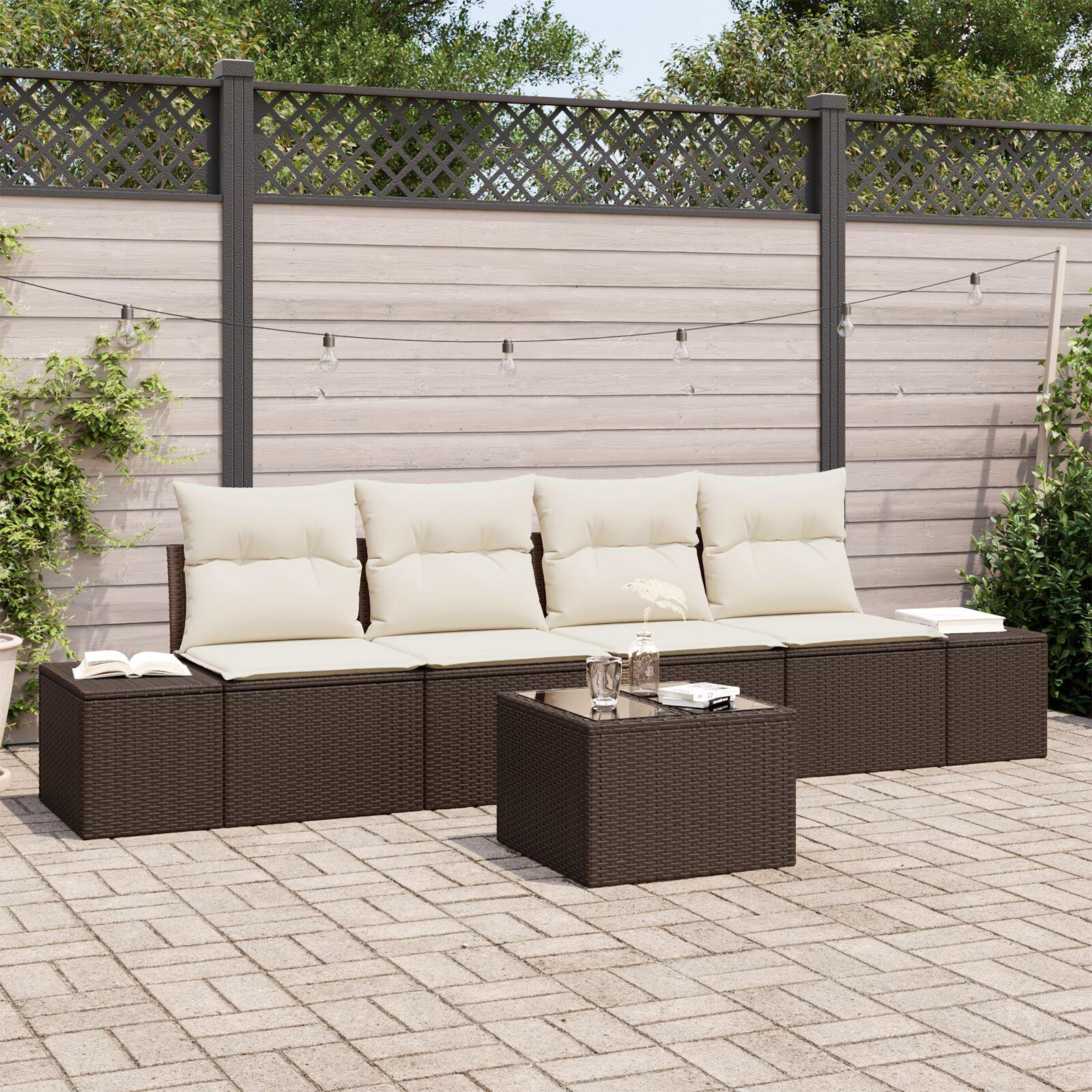 Havesofa Sæt med pude 5 stk Brun og Creme 55 x 55 x 37 cm