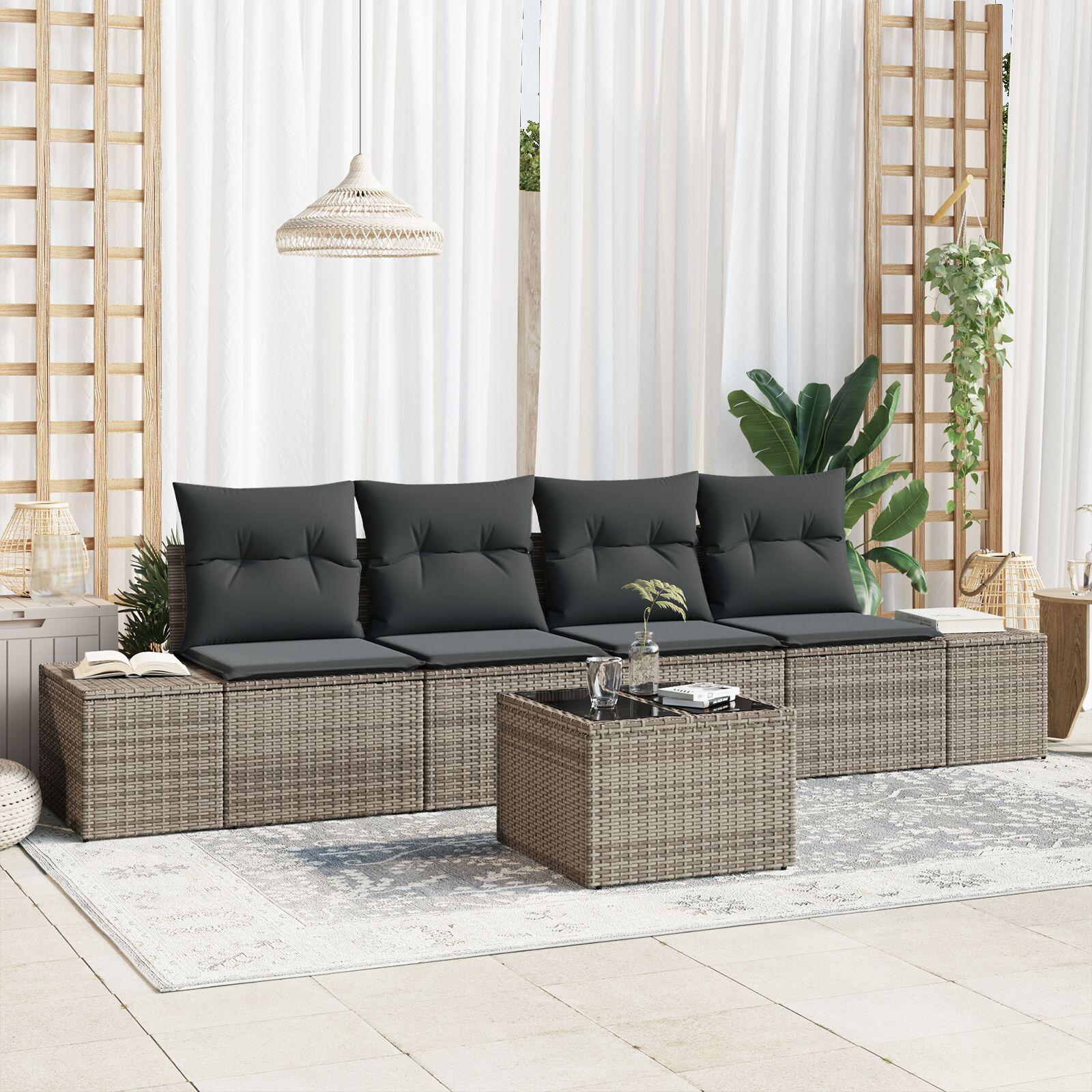 Havesofa Sæt med pude med opbevaring 5 stk Grå 55 x 55 x 37 cm