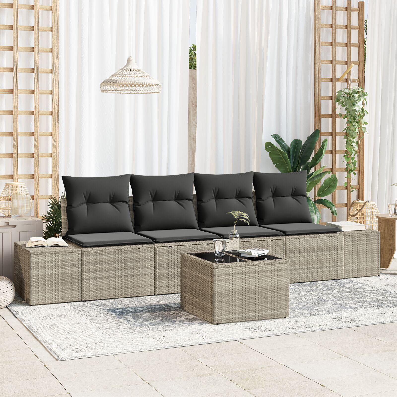 Havesofa Sæt med pude 5 stk Lysegrå og mørkegrå 55 x 55 x 37 cm
