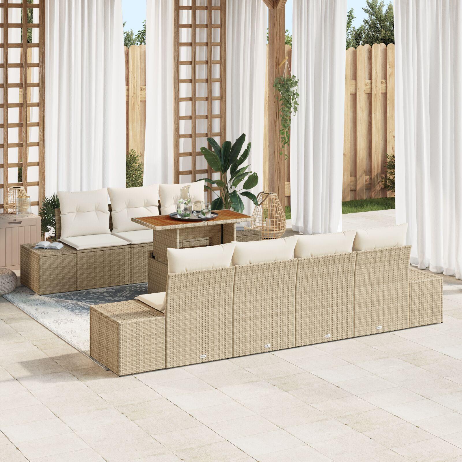 Havesofa Sæt Med Opbevaring 8 Dele Poly Rattan - Beige og hvid