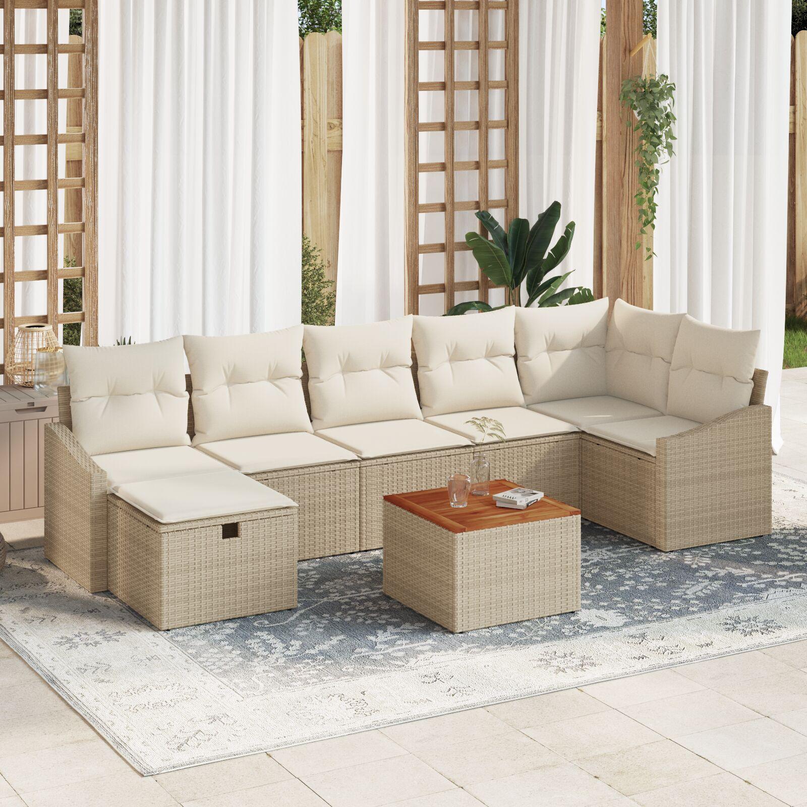 Havesofa-sæt i beige polyrattan med opbevaring - 8 dele, modulært