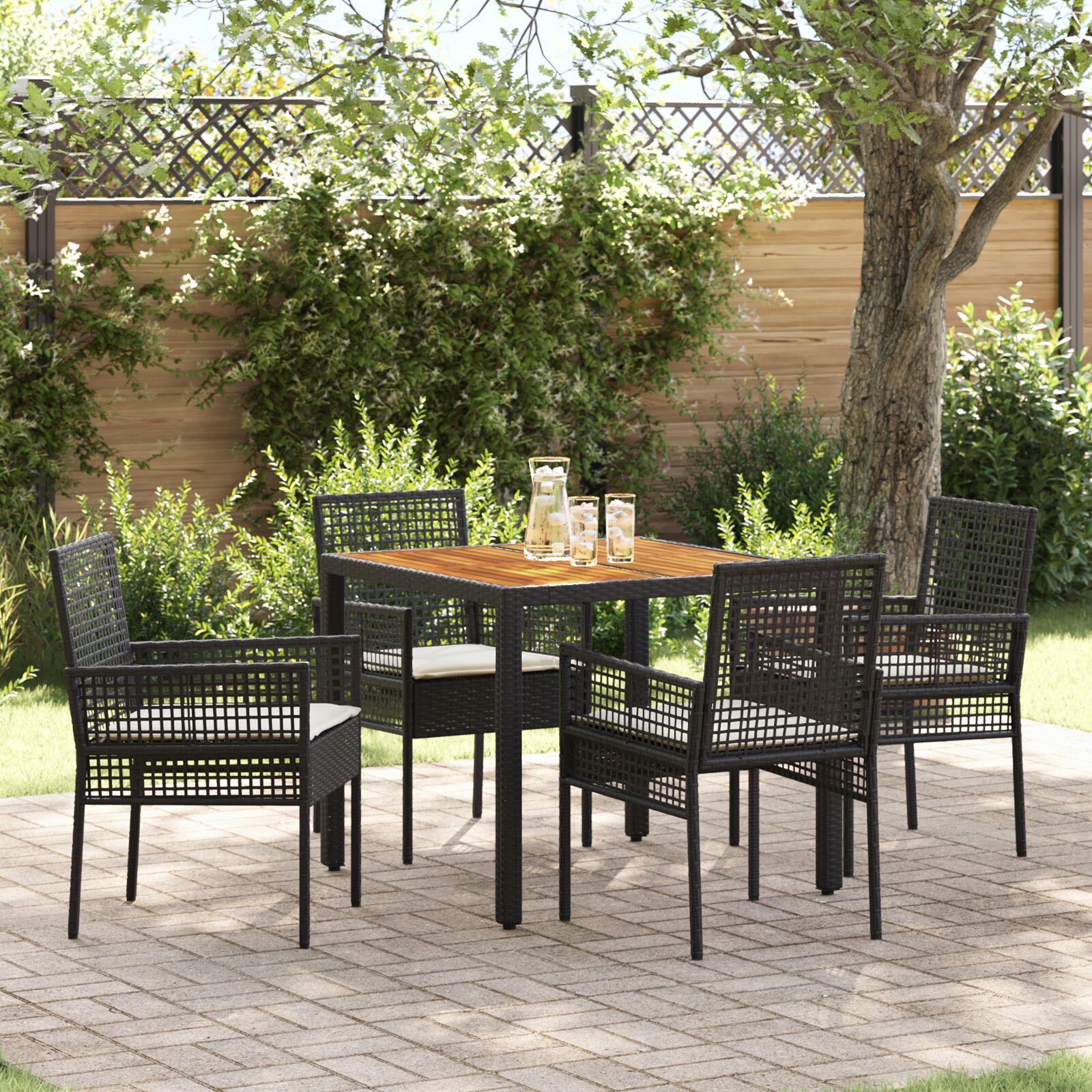 Have Spisebordssæt 5 stk Sort Poly rattan