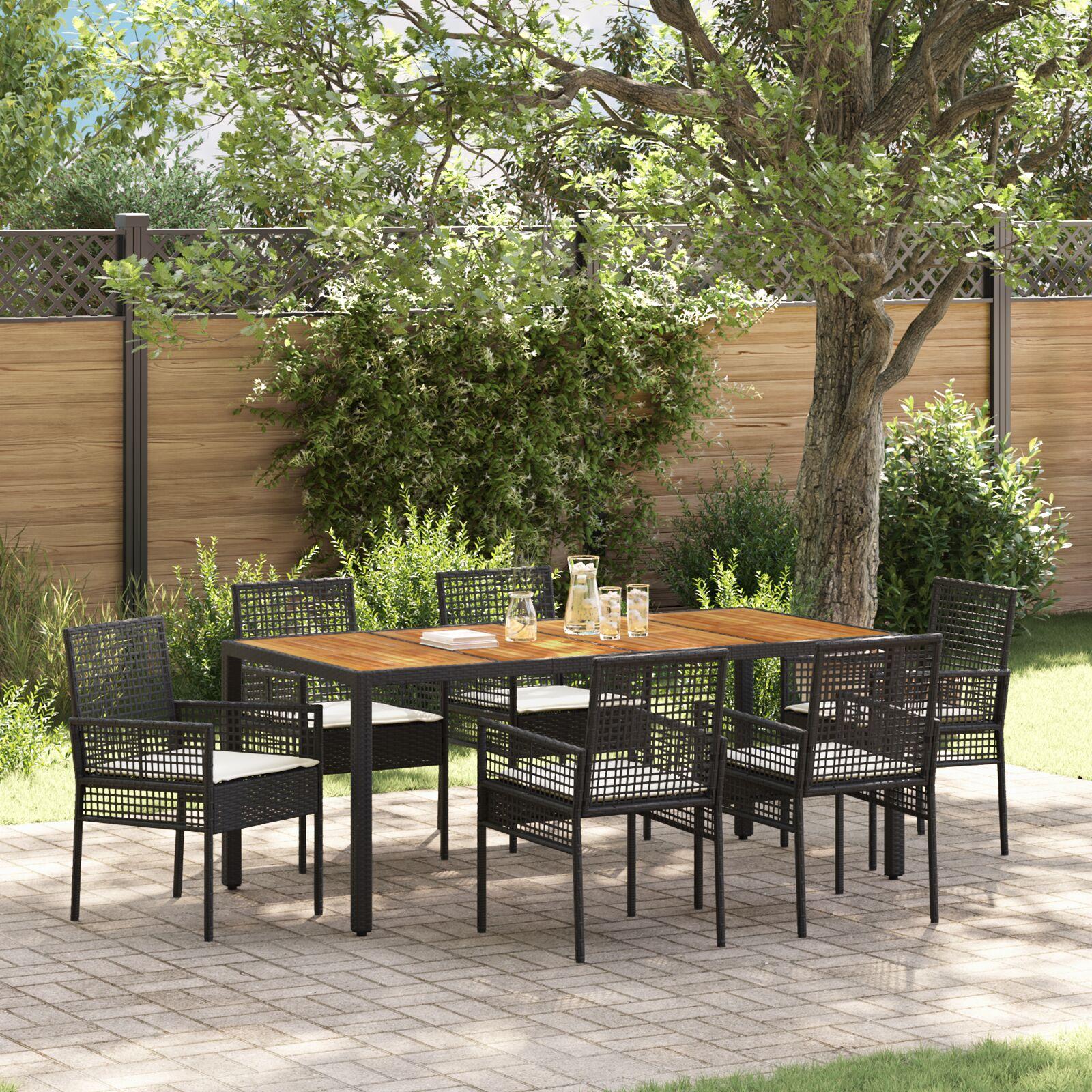 Have Spisebordssæt 5 Dele Polyrattan - Sort og cremefarvet / 190 x 90 x 75 cm / 6-personers