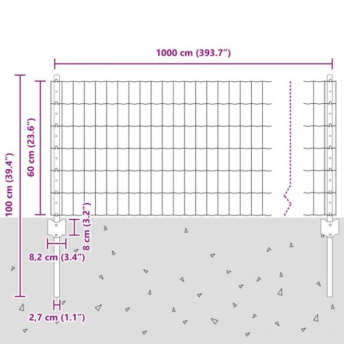 Euro Hegn med 5 U-stolper Grøn 0.6x10 m Stål