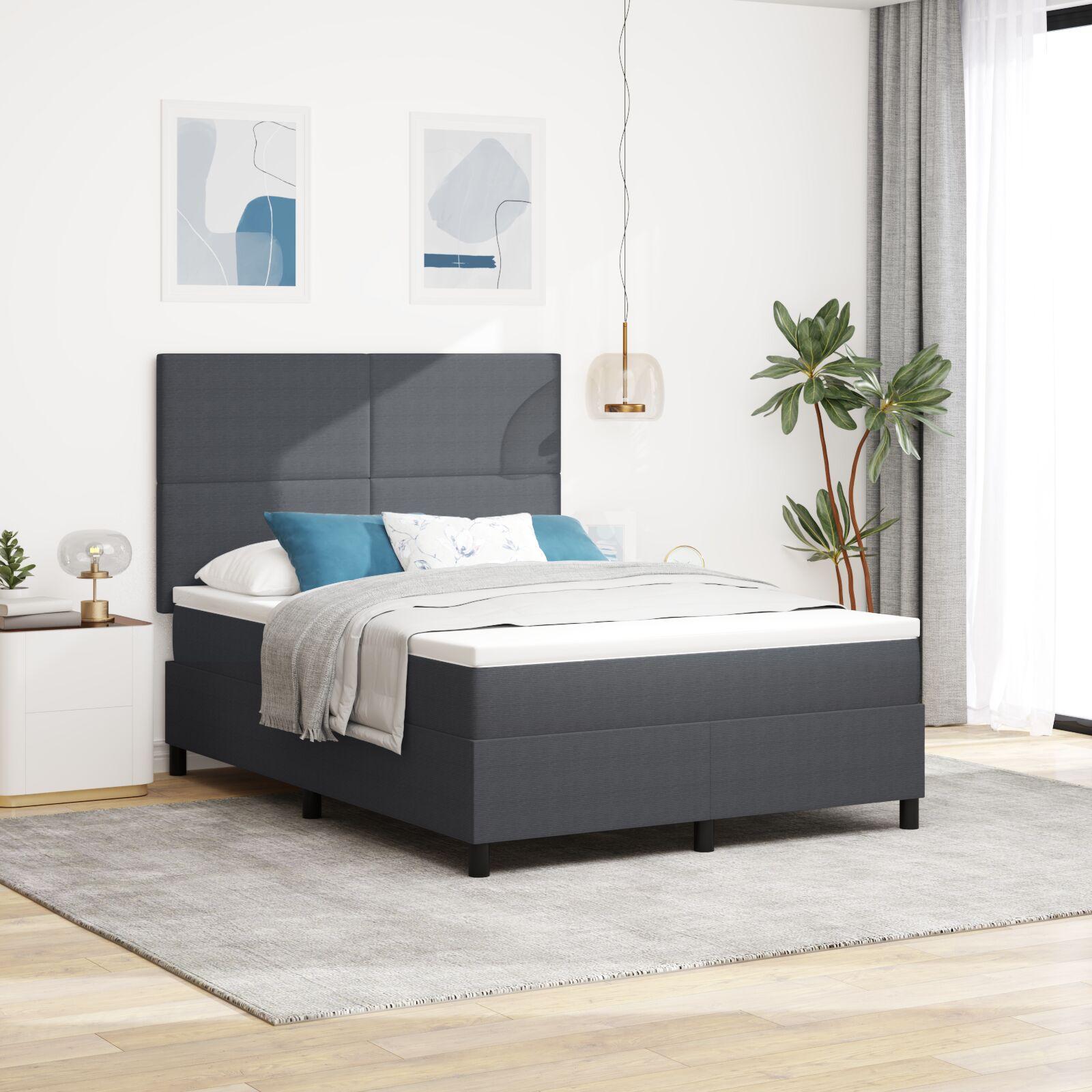 vidaXL Box spring seng Mørkegrå og Hvid 140 x 200 cm Velourstof