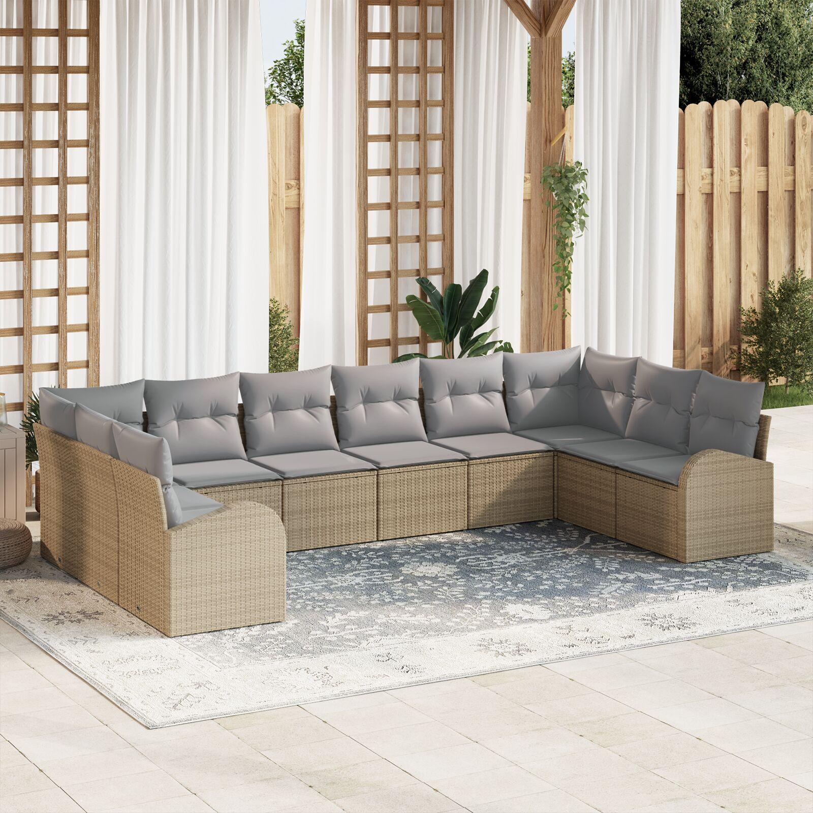 Havesofa Sæt 10 stk Beige Poly rattan