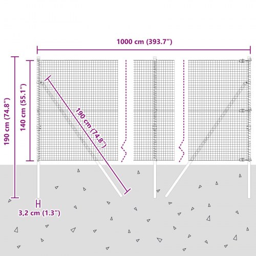 Svejset trådhegn med 7 stolper 1.4x10 m Galvaniseret stål