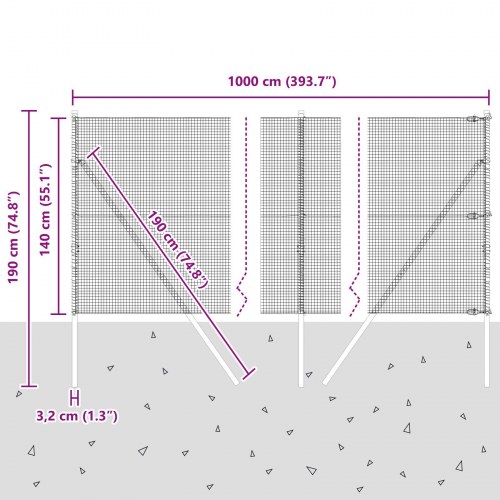 Svejset Trådhegn med 7 Poster Grå 1.4x10 m Stål