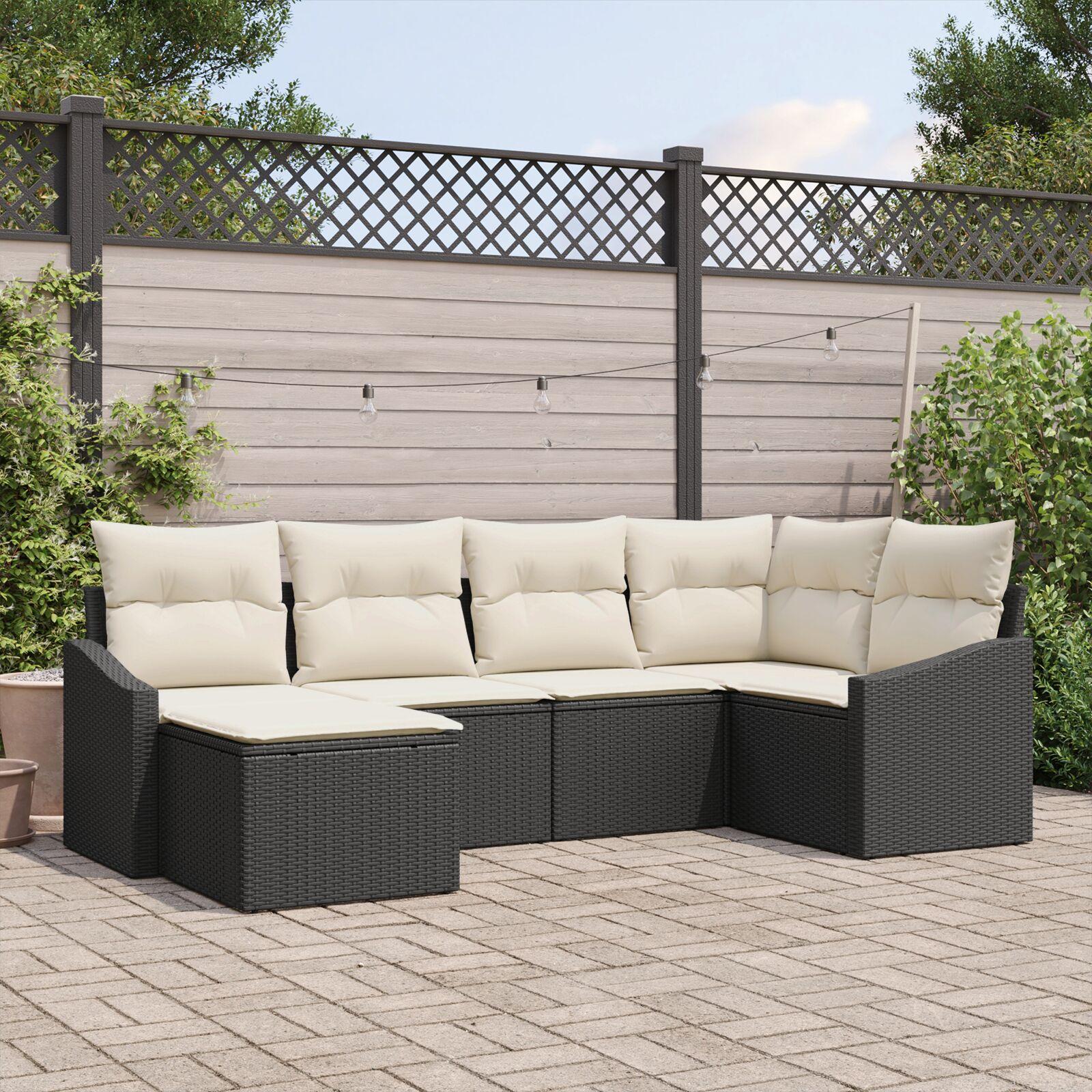 Have Spisesæt Sæt med 6 Beige, Sort Rattan, Polyester Puder