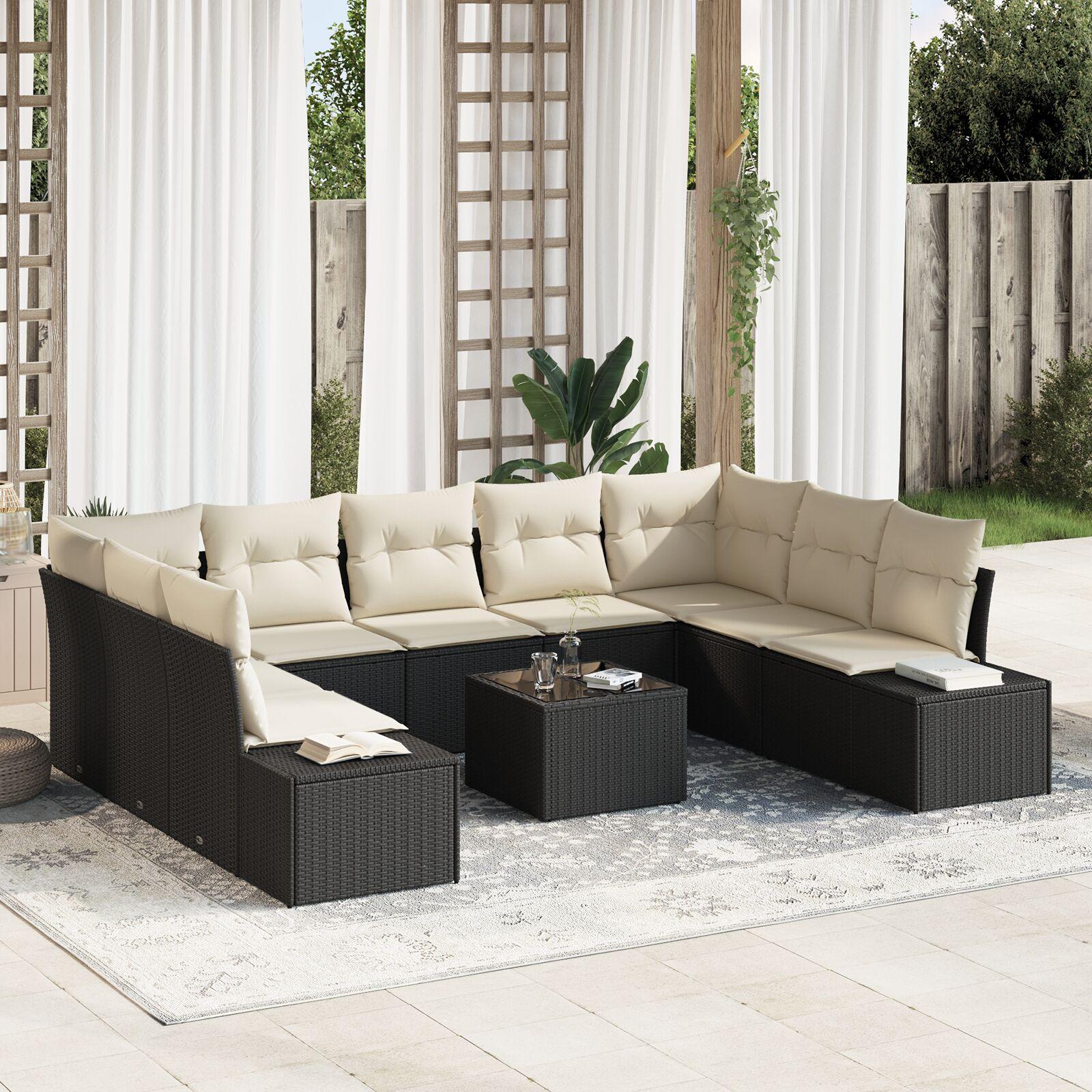 Havesofa Sæt 10 stk Sort og cremefarvet 289 x 209 x 85 cm