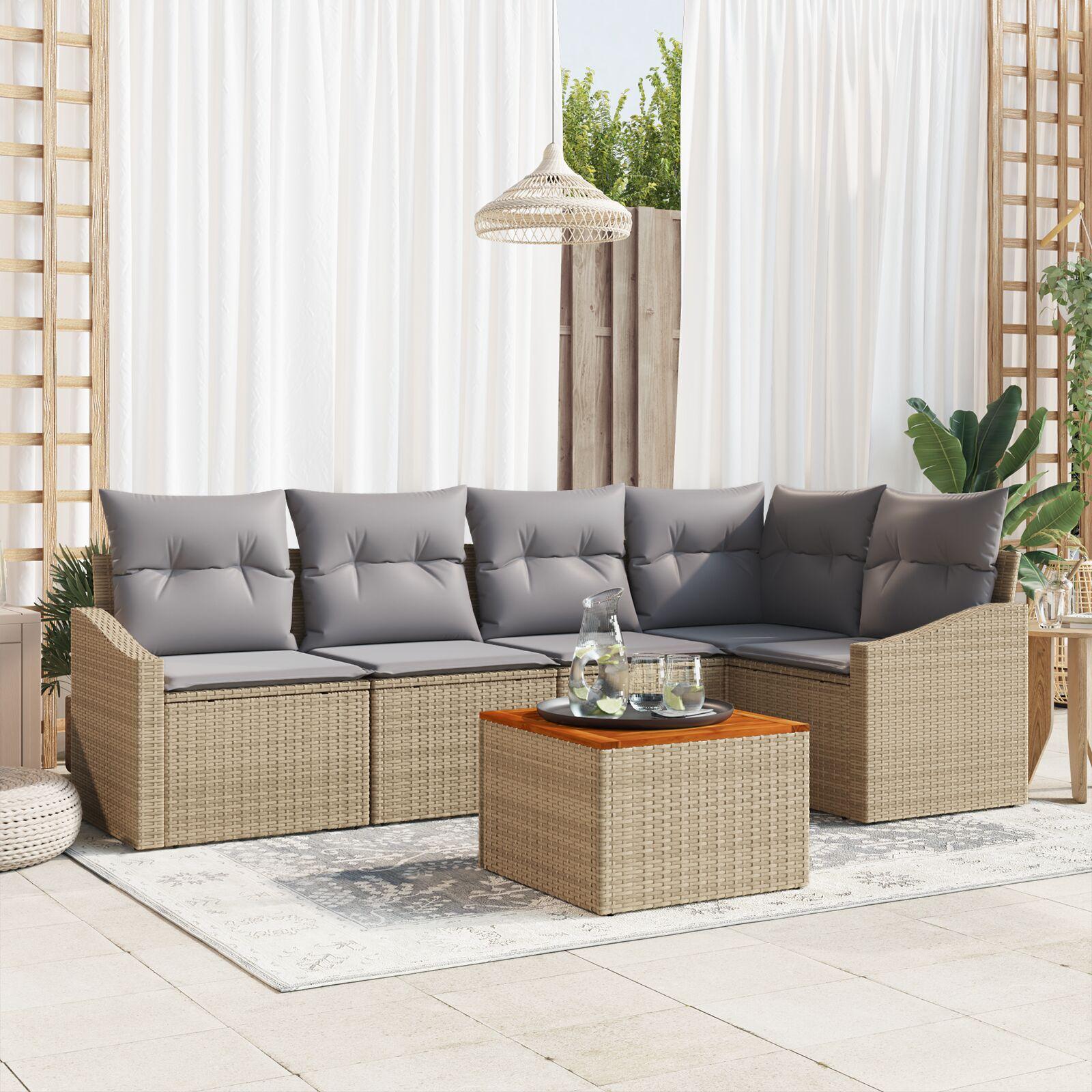 Havesofa Sæt 6 stk beige og lysegrå