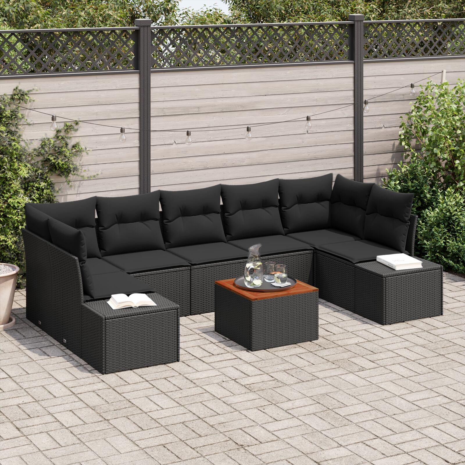 Modulært havesofasæt med opbevaring, 8 dele - sort polyrattan