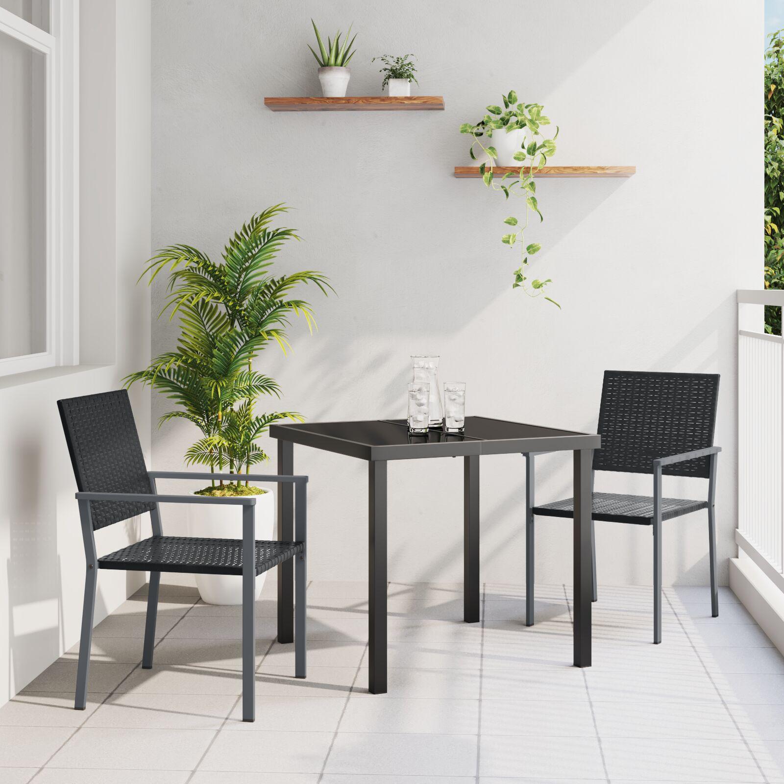 Have spisebordssæt 3 dele - sort PE rattan med stålramme