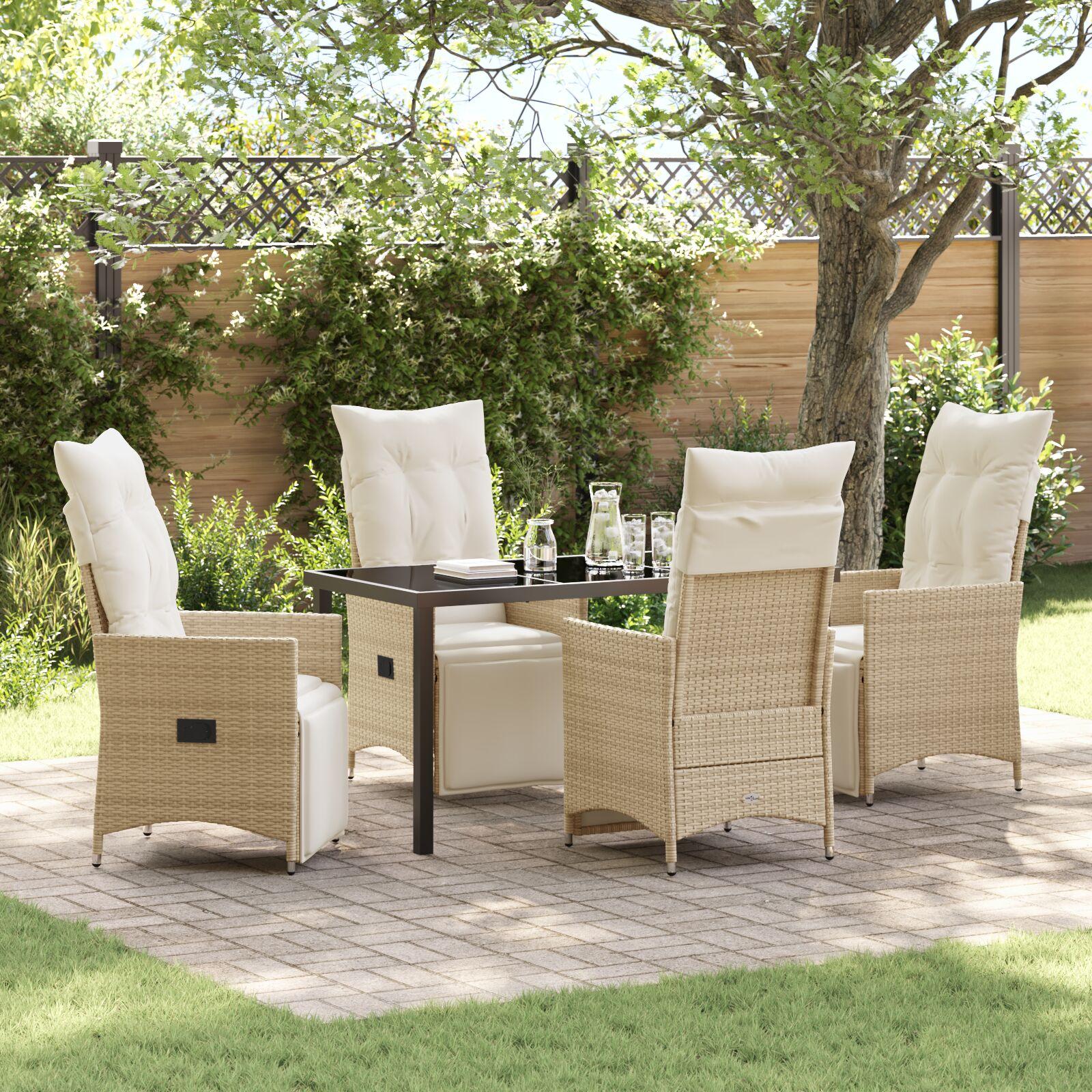 Have spisebordssæt med puder - 5 dele i beige polyrattan