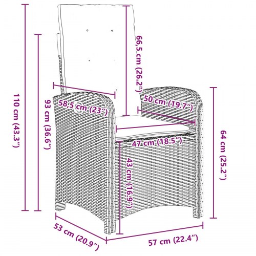 7 Personers Havemødsæt med Puder - Sort Poly Rattan