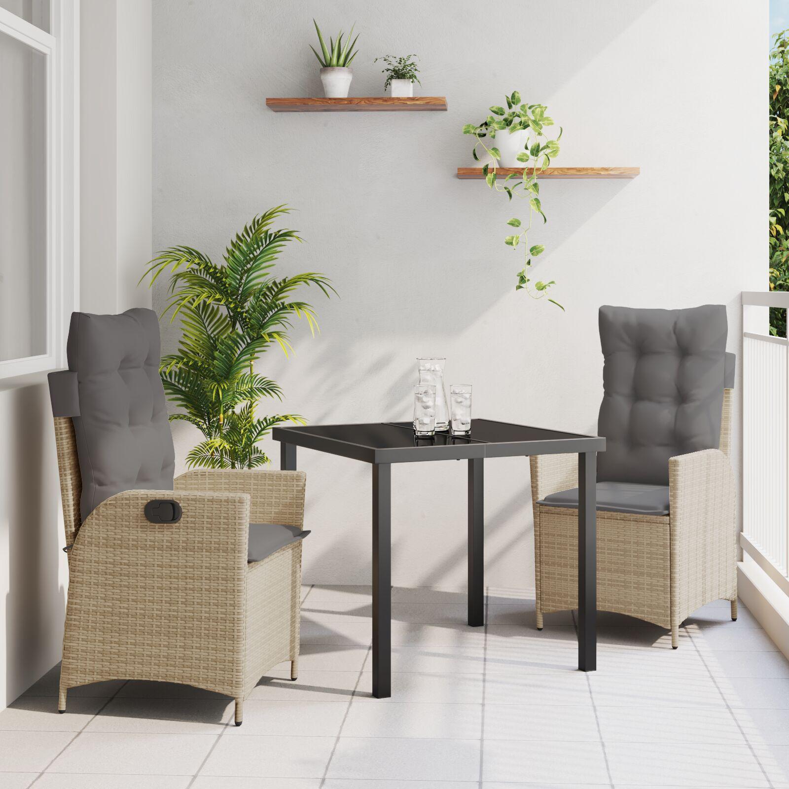 Have spisebordssæt med puder - 3 dele i beige polyrattan