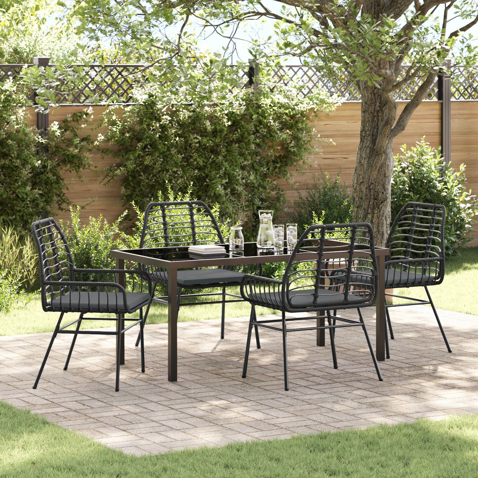 Have spisebordssæt i sort polyrattan - 5 dele, 4 stole og bord