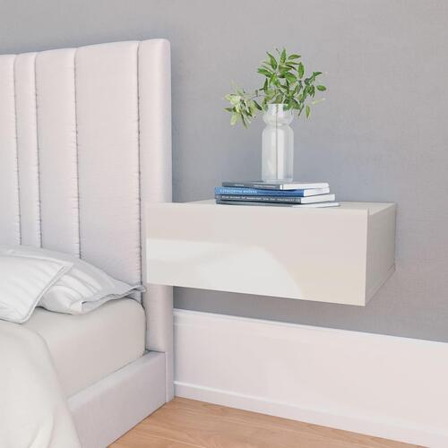 Svævende natborde 2 stk. 40 x 30 x 15 cm konstrueret træ hvid (OUTLET A)
