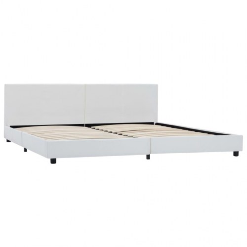 Sengestel 180×200 cm i hvidt kunstlæder med hovedgærde