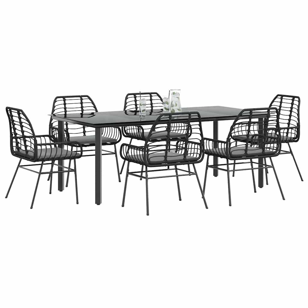 3 Dele Spisebordssæt til Haven Polyrattan Glas Sort - Sort og mørkegrå / 200 x 100 x 74 cm / 6