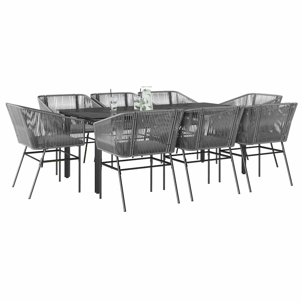 3 Dele Spisebordssæt til Haven M. Hynder Polyrattan Glas Sort - Grå / 200 x 100 x 74 cm / 8