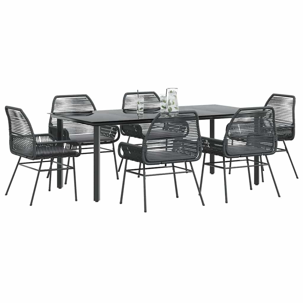3 Dele Spisebordssæt til Haven M. Hynder Polyrattan Glas Sort - Sort / 200 x 100 x 74 cm / 6