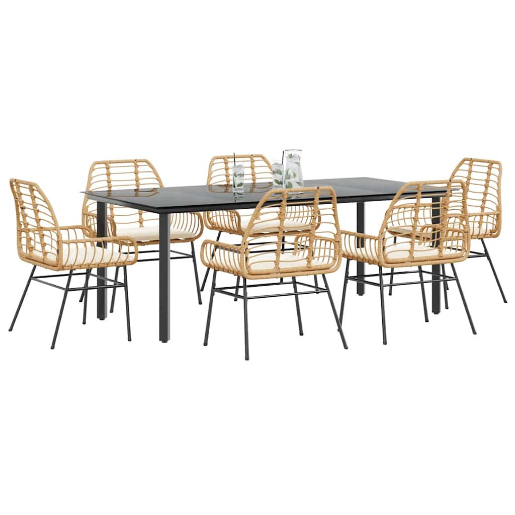 3 Dele Spisebordssæt til Haven Polyrattan Glas Sort - Brun og cremehvid / 200 x 100 x 74 cm / 6