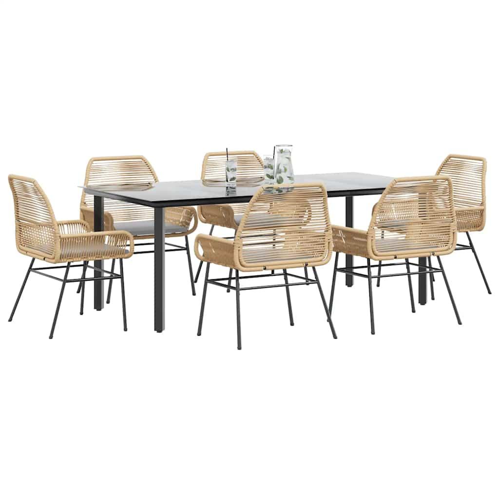 3 Dele Spisebordssæt til Haven M. Hynder Polyrattan Glas Sort - Brun / 200 x 100 x 74 cm / 6