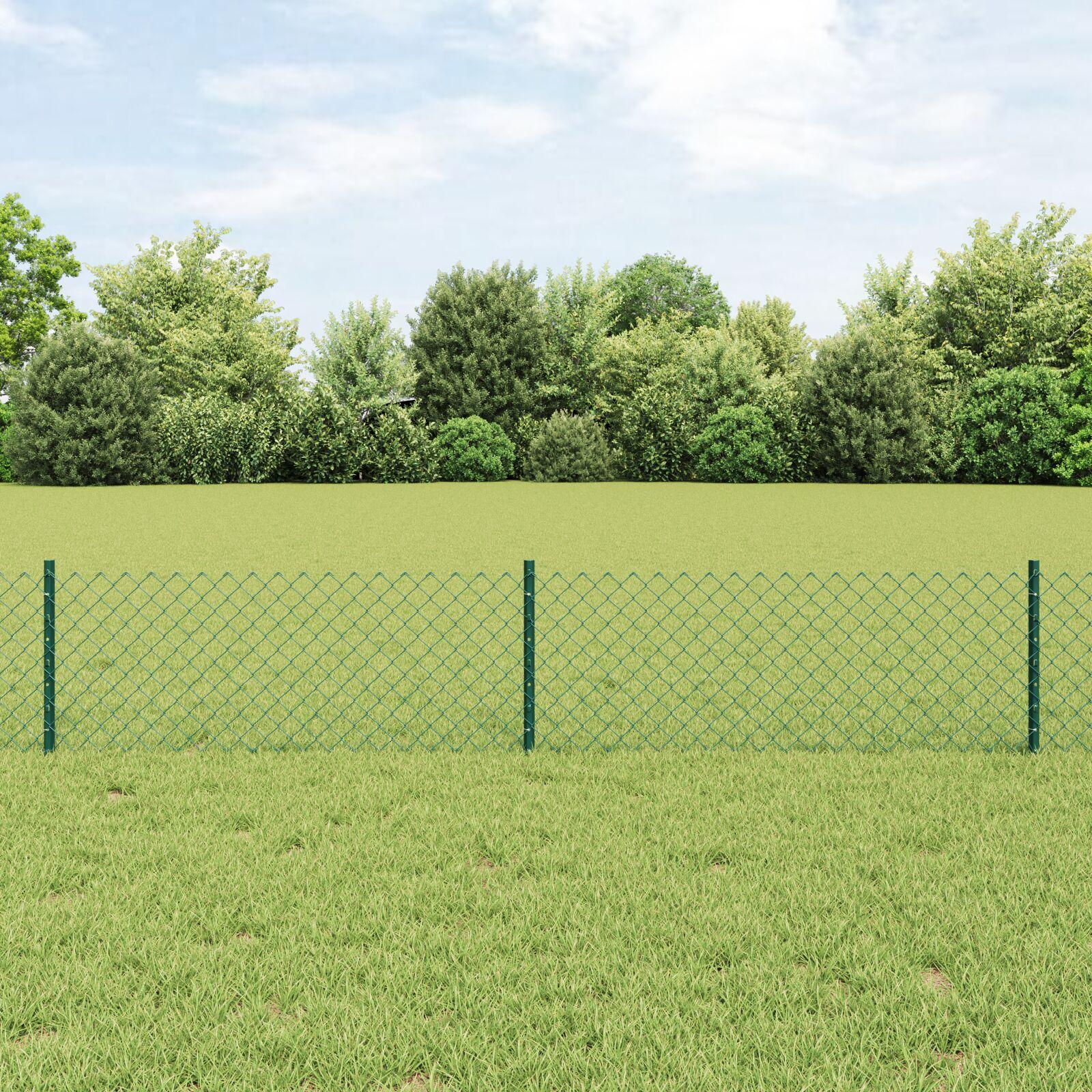 Kæde-link hegn 10 × 0,4 m - grøn PVC-belagt stål mesh, med stolper