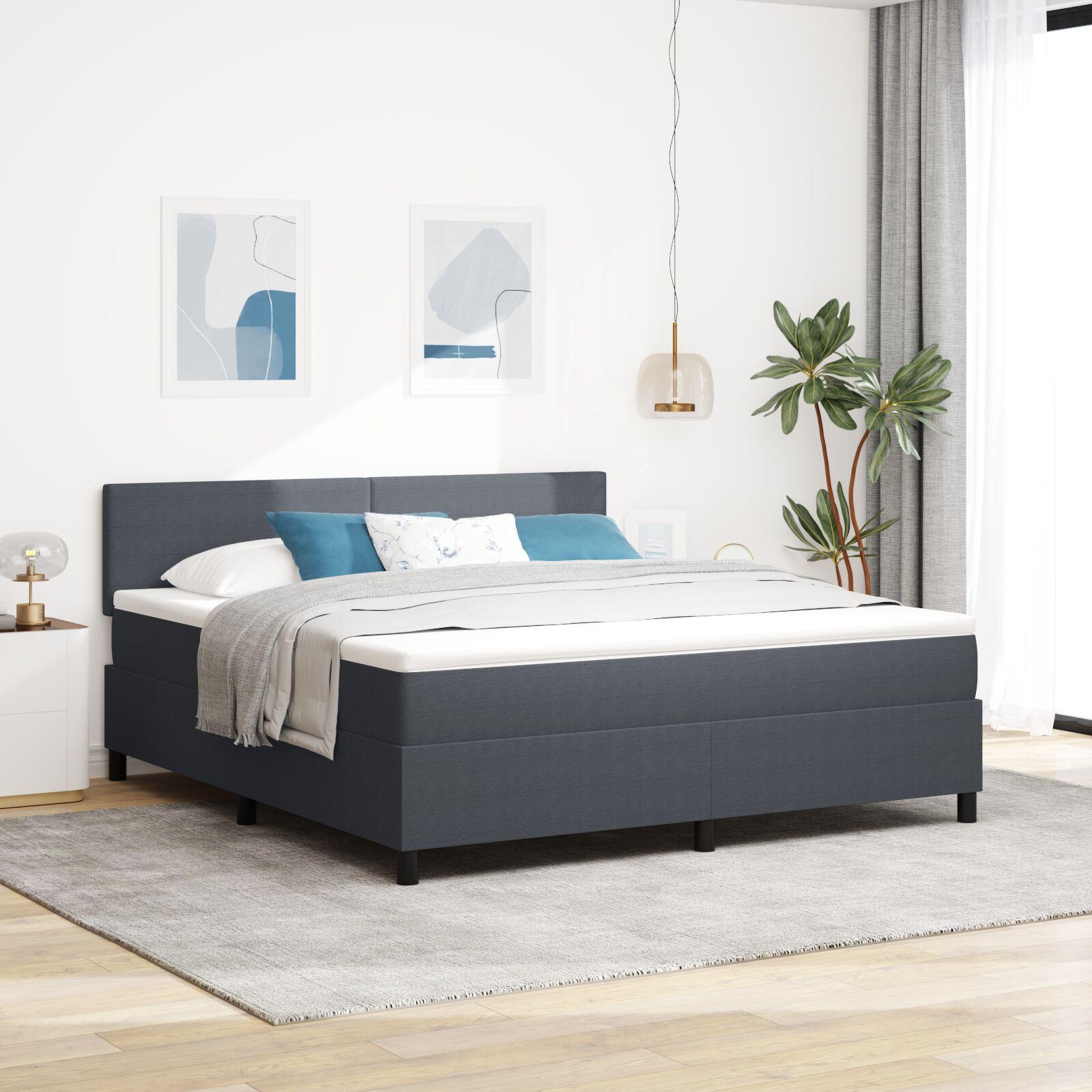 vidaXL Box spring seng Mørkegrå og Hvid 180 x 200 cm Velourstof