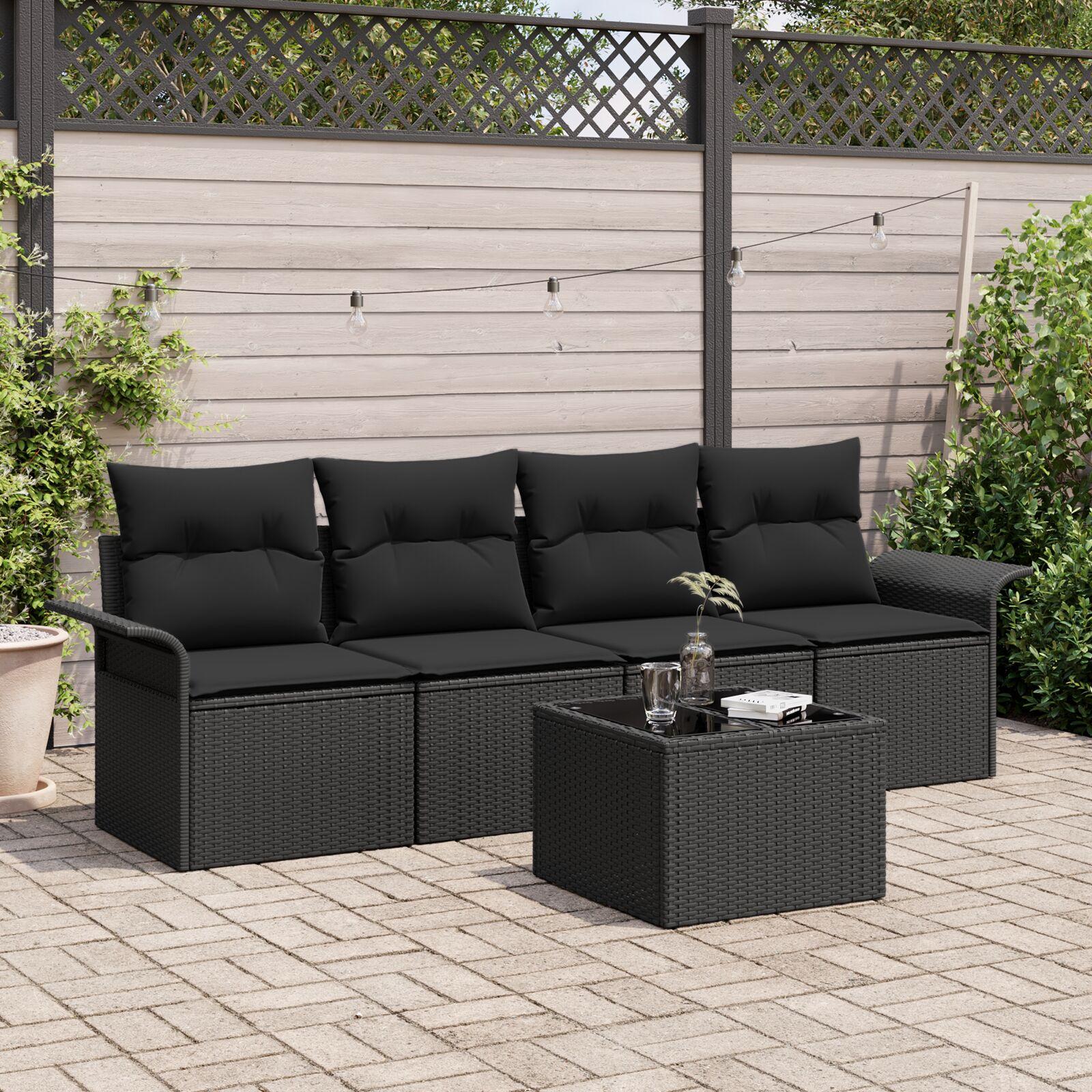 Havesofa Sæt 5 stk Sort Poly rattan