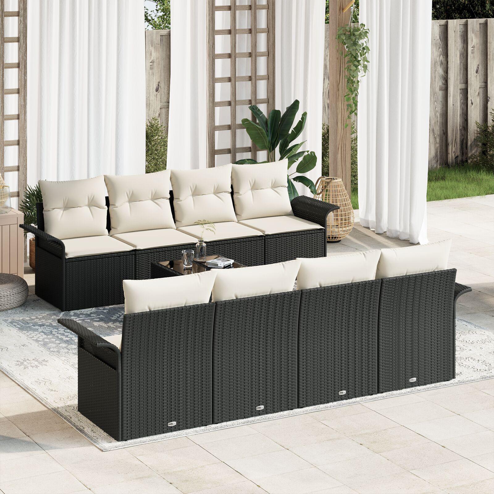 Havesofa Sæt 9 stk Sort Poly rattan