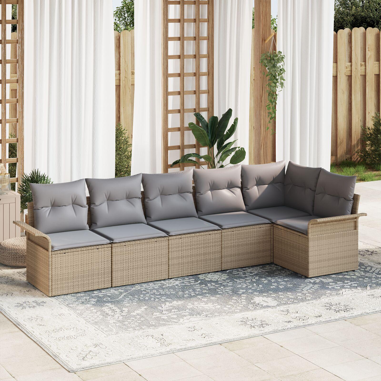 Havesofa Sæt med pude 6 stk Beige Poly rattan
