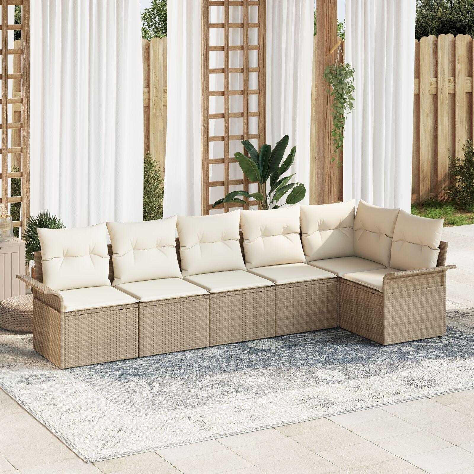 Havesofa Sæt med pude 6 stk Beige Poly rattan