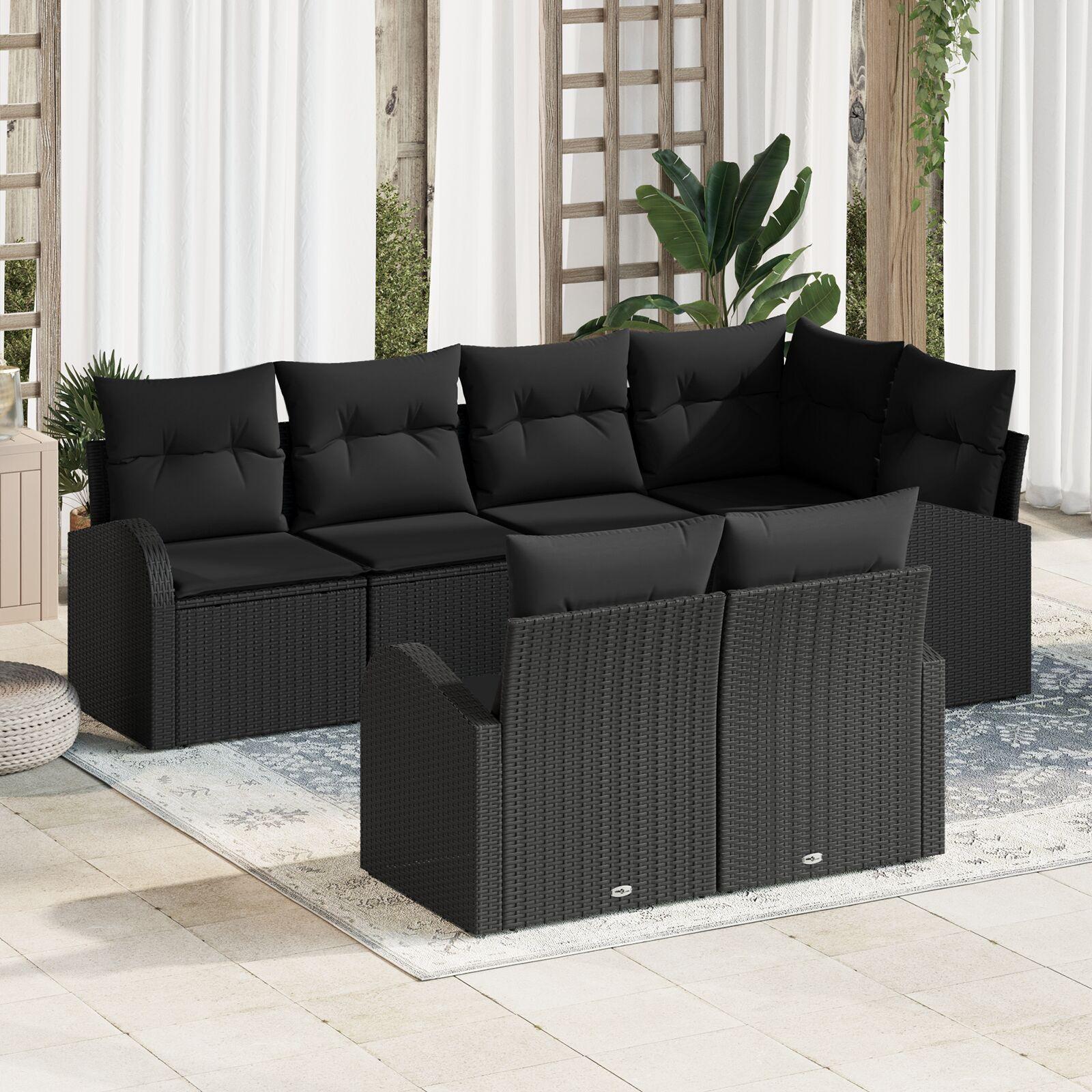 Havesofa sæt i sort polyrattan til 7 personer