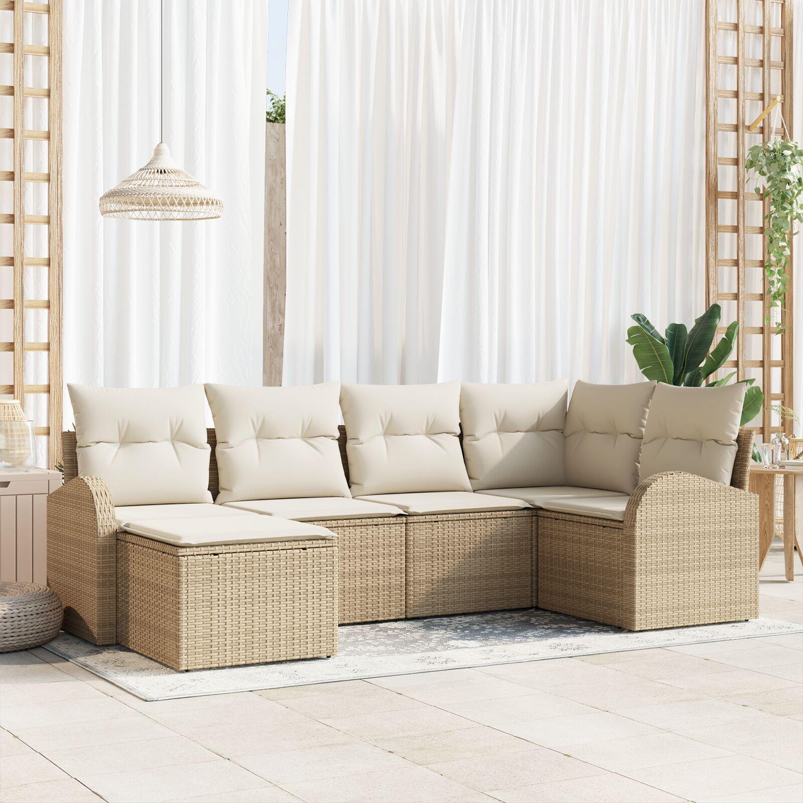 Havesofa sæt 6 stk i beige polyrattan - modulært havemøbelsæt