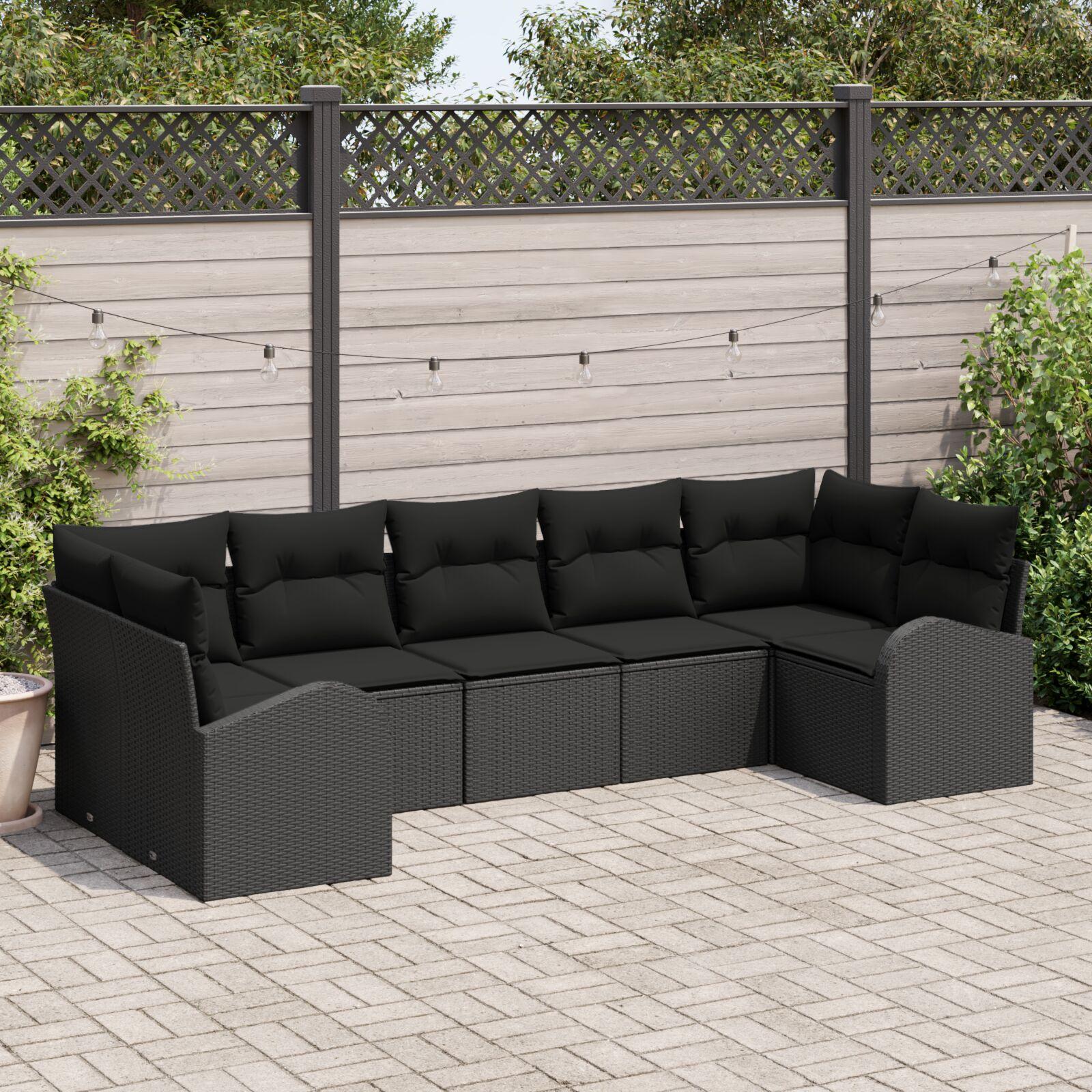 Modulær havesofa med puder - 7-pers. sæt i sort polyrattan