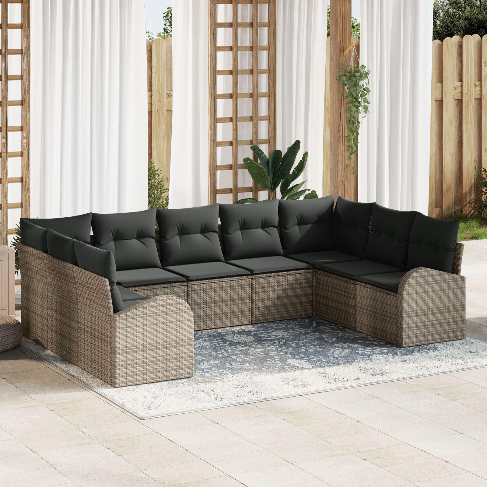 Havesofa Sæt 9 stk Grå Poly rattan