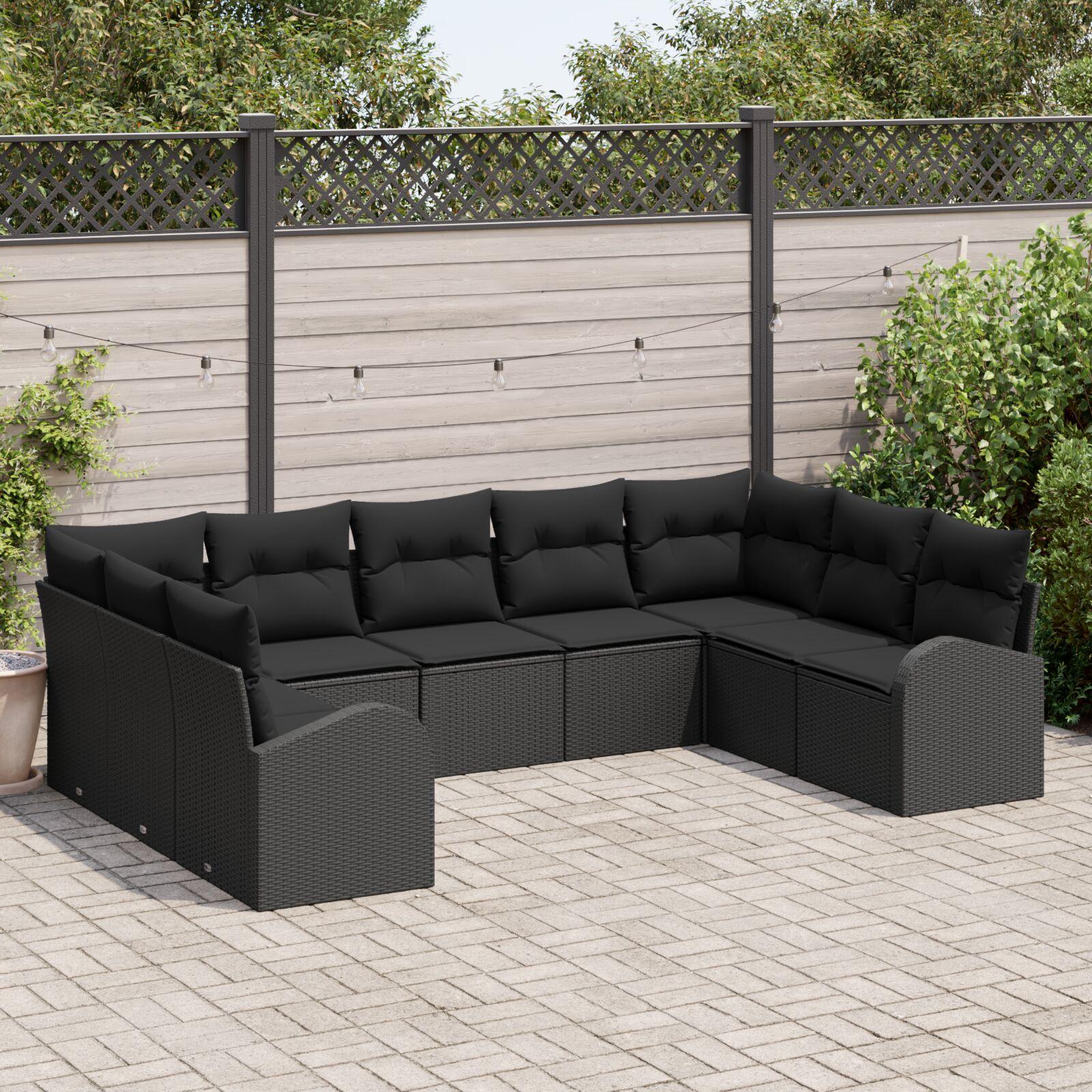 Havesofa Sæt 9 stk Sort Poly rattan