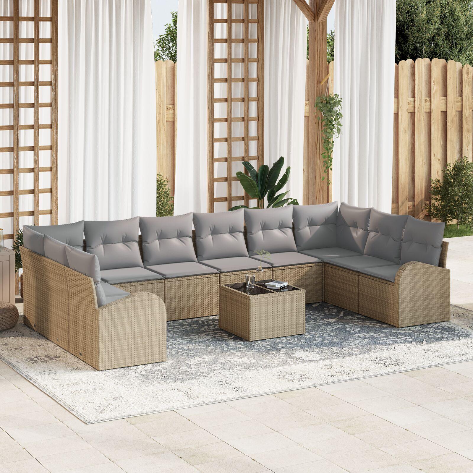 Havesofa Sæt 11 stk Beige Poly rattan