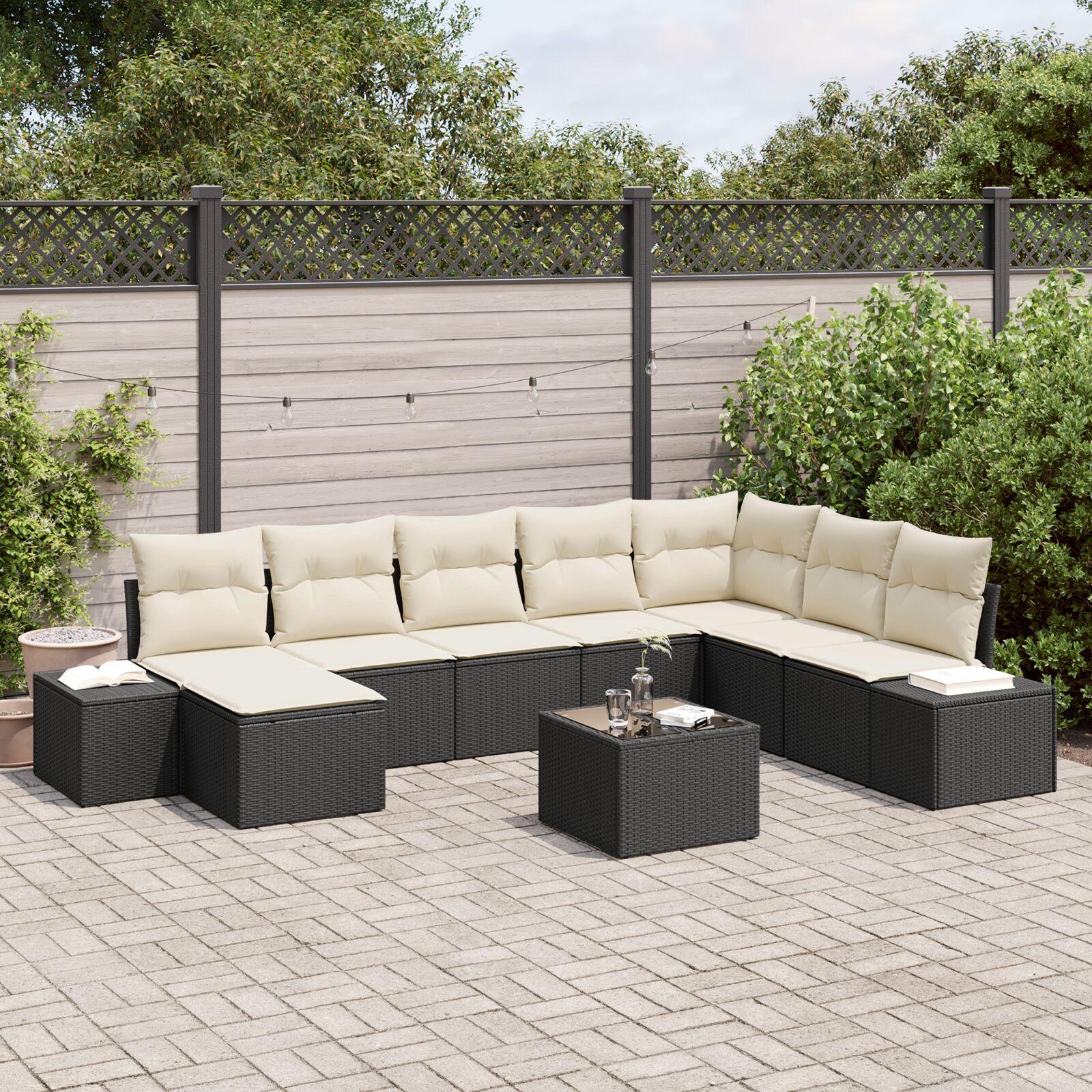 Havesofa S�t med pude 9 stk 319 x 209 x 85 cm Poly rattan