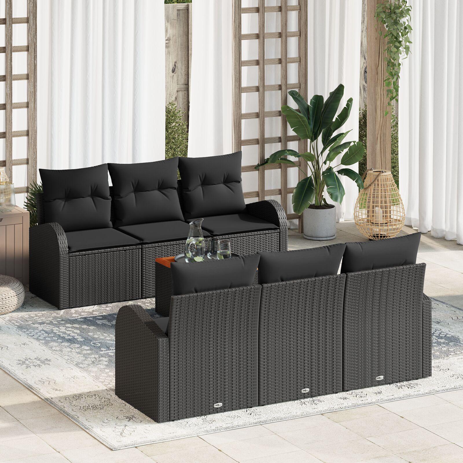 Havesofa sæt med puder 7 dele i sort polyrattan